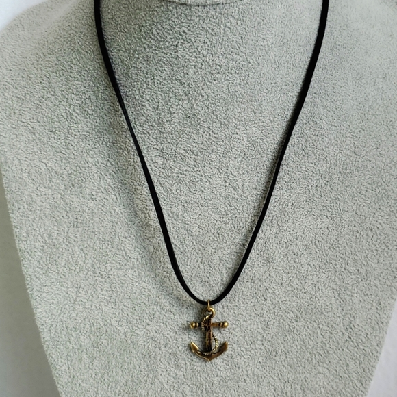 Occasion Creations Co. Other - Mens Faith brass anchor charm black suede necklace